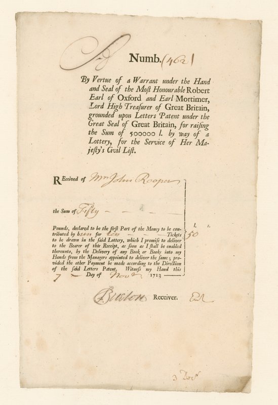 Pokwitowanie na loterię spisową z 1713 r. autorstwa English School