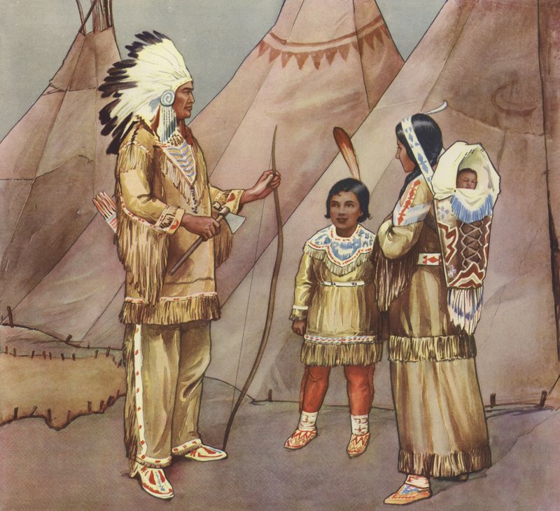 Rodzina czerwonych Indian (kolorowa litografia) autorstwa English School