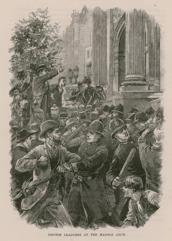 Uczestnicy marszu Ligi Reform na Marble Arch w Londynie (rycina) autorstwa English School