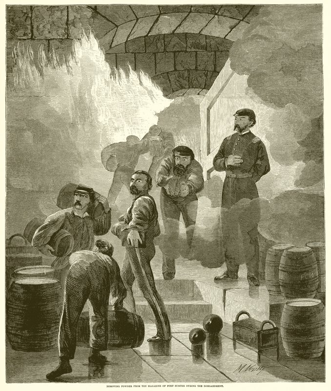 Usuwanie prochu z magazynka Fort Sumter podczas bombardowania autorstwa English School