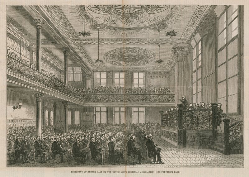 Ponowne otwarcie Exeter Hall w Londynie przez Stowarzyszenie Chrześcijańskich Młodych Mężczyzn autorstwa English School