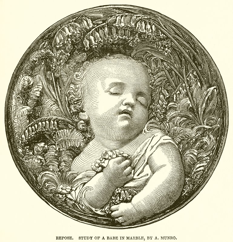 Repose. Studium niemowlęcia w marmurze, A. Munro (rycina) autorstwa English School