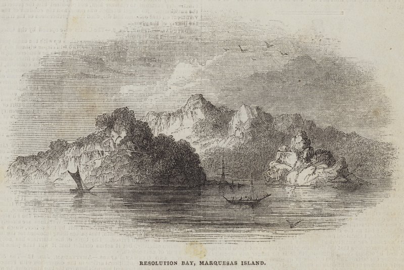 Resolution Bay, Marquesas Island (grawerowanie) autorstwa English School