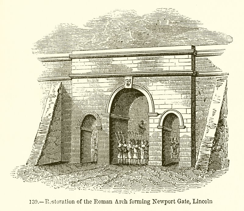 Przywrócenie łuku rzymskiego tworzącego Newport Gate, Lincoln autorstwa English School
