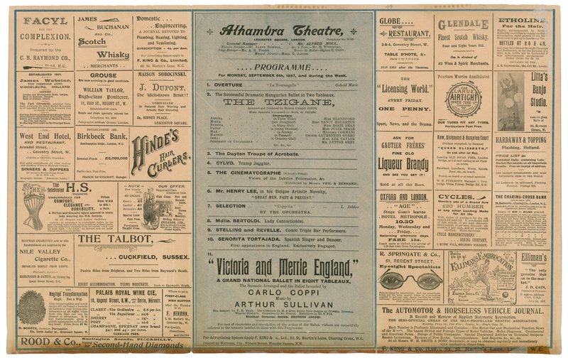 Rewers ulotki reklamowej Teatru Alhambra autorstwa English School
