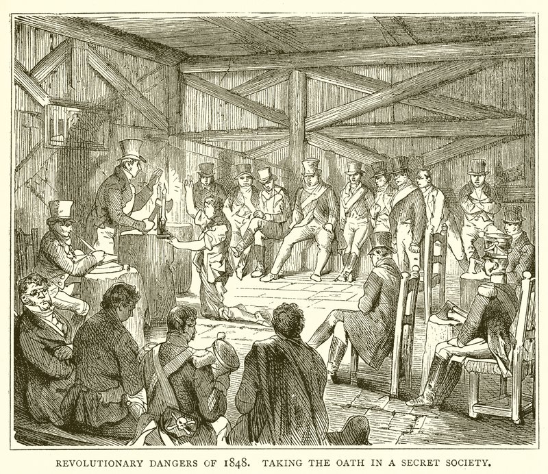 Niebezpieczeństwa rewolucyjne 1848 r. Składanie przysięgi w tajnym stowarzyszeniu autorstwa English School