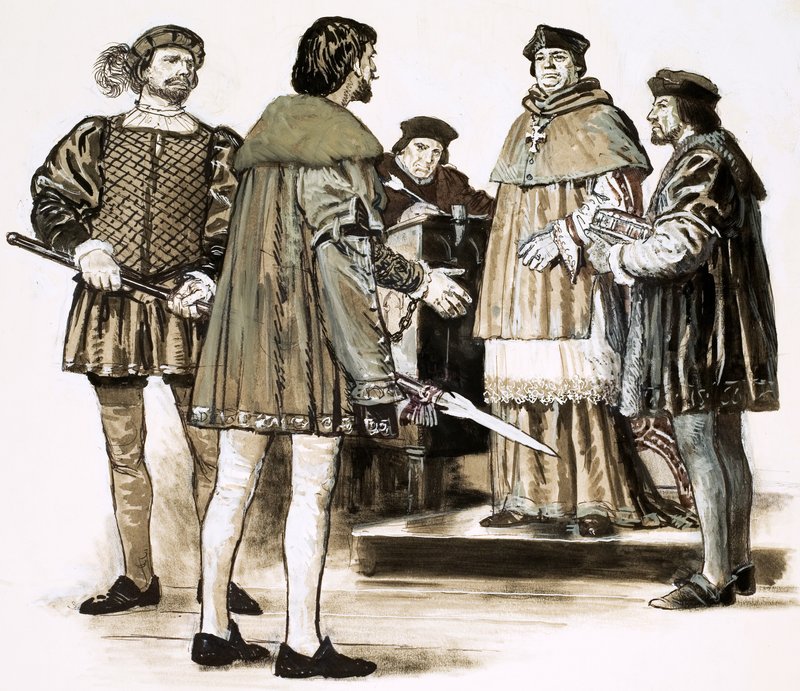 Richard Hunne przesłuchiwany przez biskupa Londynu Richarda Fitzjames autorstwa English School