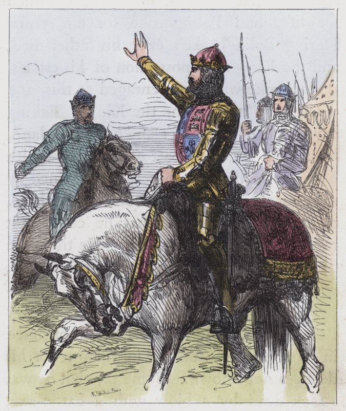 Ryszard II, podtrzymujący walkę (kolorowy grawerunek) autorstwa English School