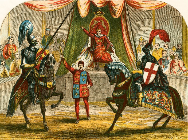 Ryszard II przerywa walkę między książętami Norfolk i Hereford autorstwa English School