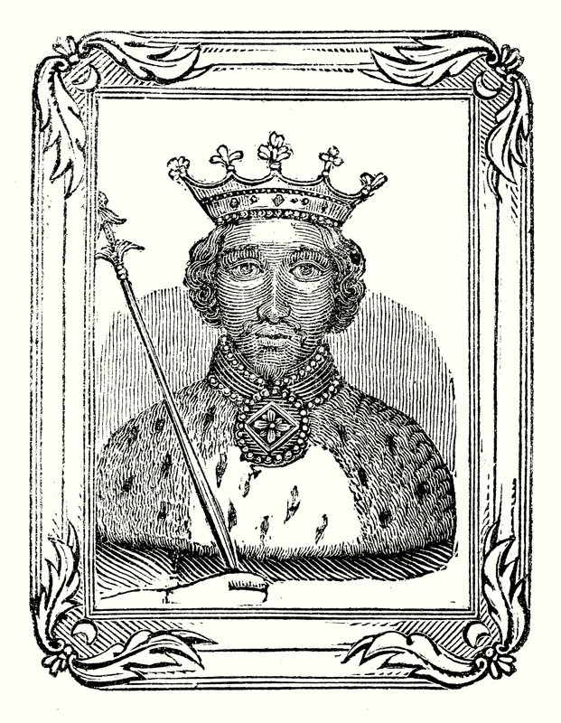 Ryszard II urodził się w 1366 r., został koronowany w 1377 r. i zamordowany w 1399 r. (rycina) autorstwa English School