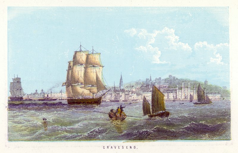 Tamiza: Gravesend (kolorowy grawerunek) autorstwa English School