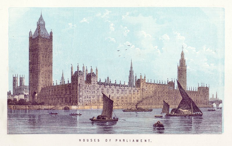 Tamiza: Houses of Parliament (kolorowy grawerunek) autorstwa English School