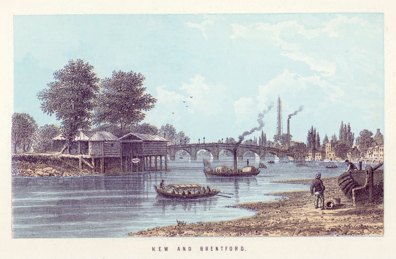 Tamiza: Kew i Brentford (kolorowy grawerunek) autorstwa English School