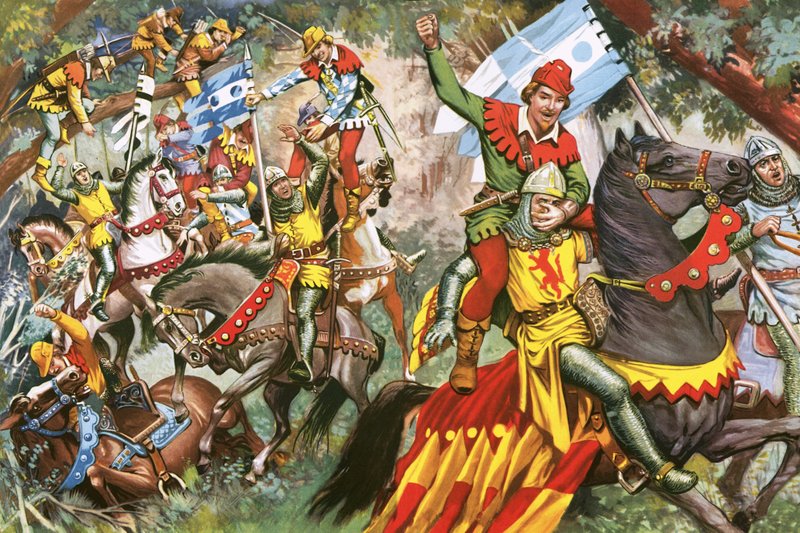Robin Hood atakuje żołnierzy normańskich autorstwa English School