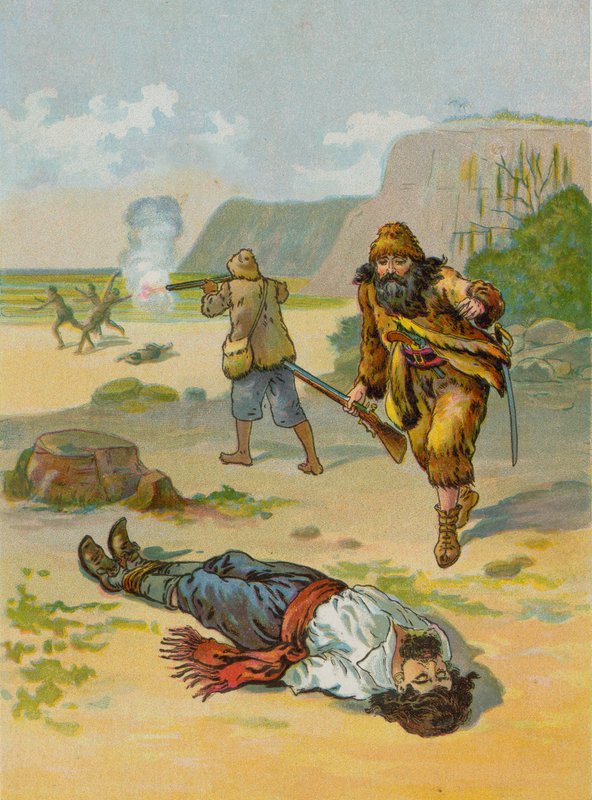 Robinson Crusoe uwalnia jeńca autorstwa English School