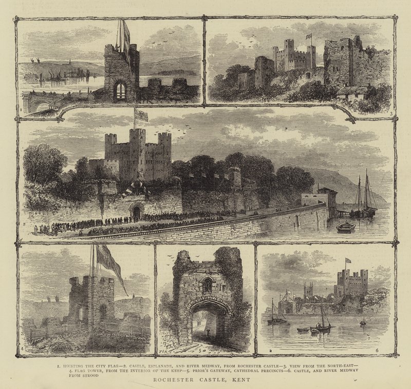 Zamek Rochester, Kent (grawerowanie) autorstwa English School