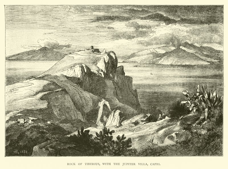 Skała Tyberiusza, z willą Jupiter, Capri autorstwa English School