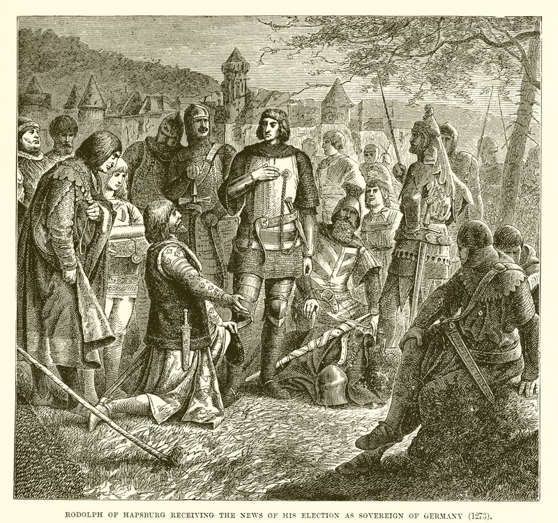 Rodolph Habsburg odbiera wiadomość o jego wyborze na suwerena Niemiec (1273) autorstwa English School