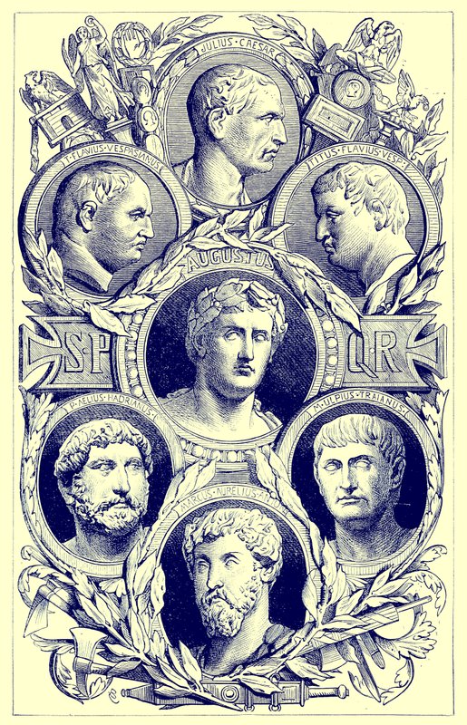 Cesarze rzymscy, ilustracja z Ilustrowanej Historii Świata, wydana ok. 1880 r. (obraz ulepszony cyfrowo) autorstwa English School