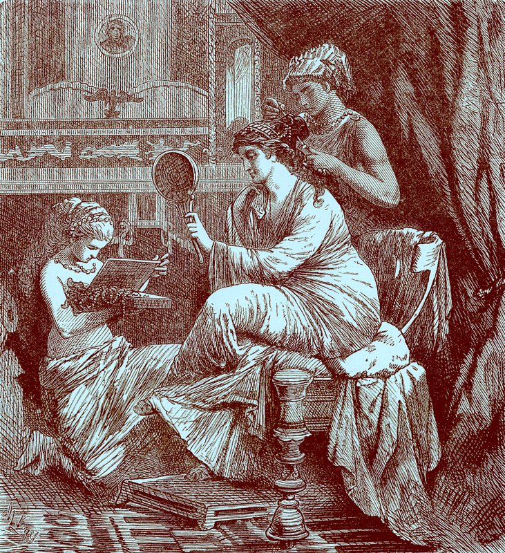 Rzymska dama w toalecie, ilustracja z Ilustrowanej Historii Świata, wydana ok. 1880 r. (obraz ulepszony cyfrowo) autorstwa English School