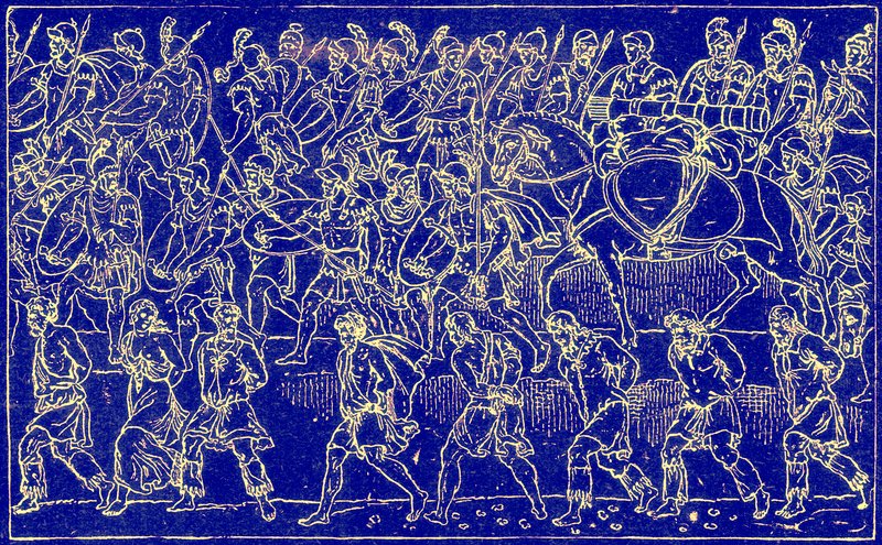 Żołnierze rzymscy i jeńcy barbarzyńcy, ilustracja z Ilustrowanej Historii Świata, wydanej ok. 1880 r. (obraz ulepszony cyfrowo) autorstwa English School
