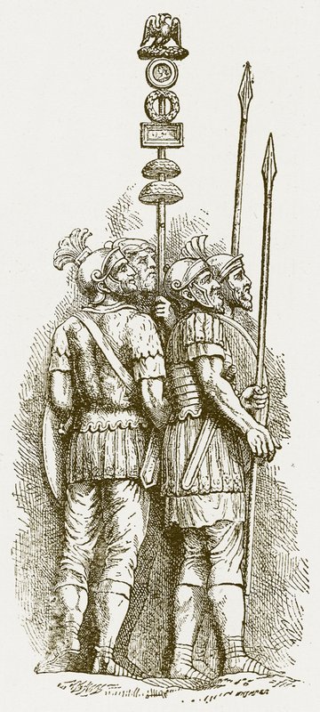 Żołnierze rzymscy, ilustracja do Historii Anglii autorstwa H. O. Arnolda-Forstera, opublikowana w 1897 r. (obraz ulepszony cyfrowo) autorstwa English School