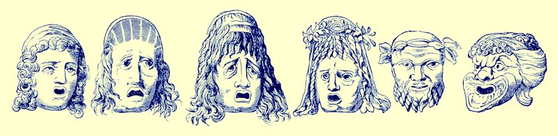 Rzymskie maski teatralne, ilustracja z Cassells Illustrated Universal History autorstwa Edwarda Olliera, opublikowana w 1890 r. (obraz ulepszony cyfrowo) autorstwa English School