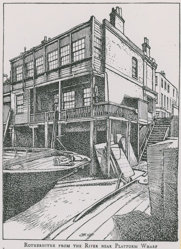 Rotherhithe z Tamizy w pobliżu Platform Wharf; Anioł autorstwa English School