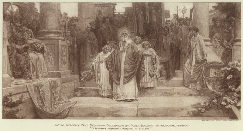 Nagroda Royal Academy Award za dekorację budynku publicznego, „St Augustine głoszenie chrześcijaństwa w Anglii” (rycina) autorstwa English School