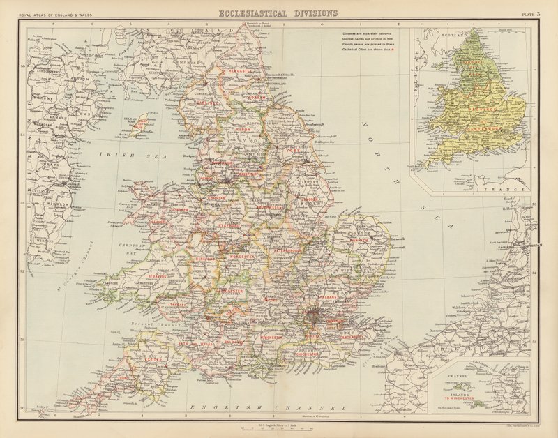 Atlas Królewski, ok. 1900: Podziały kościelne (kolor lito) autorstwa English School