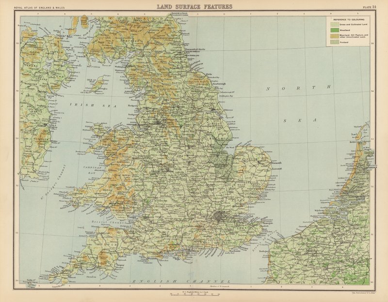 Atlas Królewski, ok. 1900: Cechy powierzchni terenu (kolor lito) autorstwa English School