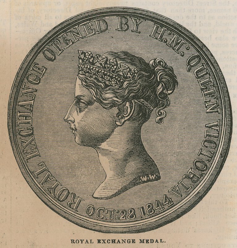 Royal Exchange Medal, wybity dla upamiętnienia otwarcia Royal Exchange w 1844 r. autorstwa English School