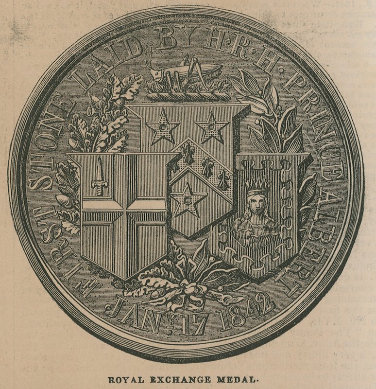 Royal Exchange Medal, wybity dla upamiętnienia otwarcia Royal Exchange w 1844 r. autorstwa English School