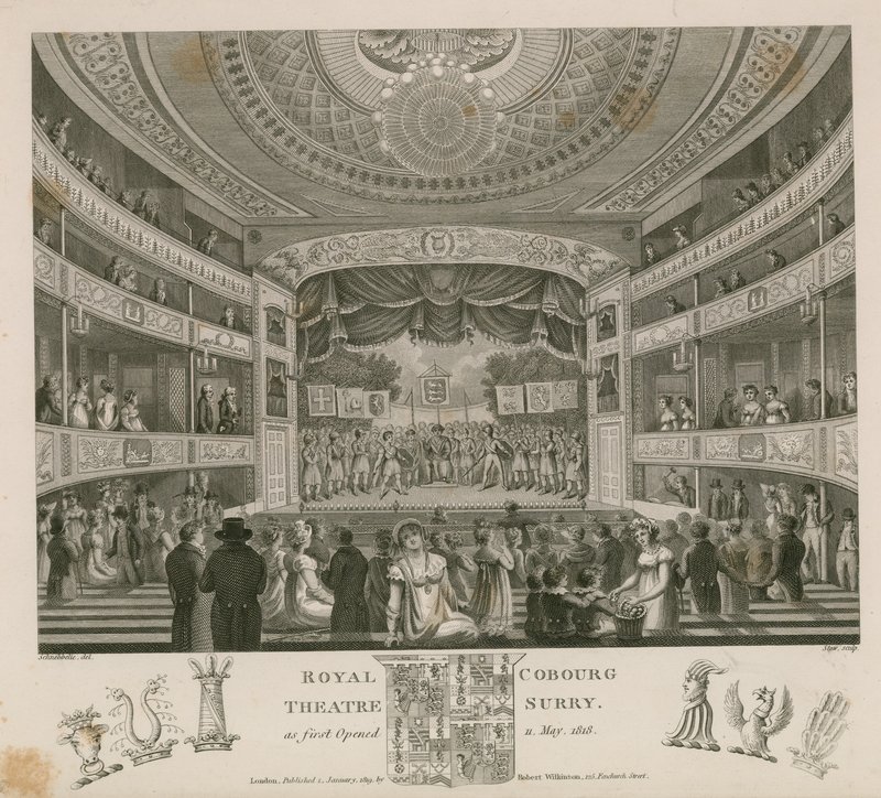 Teatr Królewski, Cobourg, Surrey, otwarty w maju 1818 r. autorstwa English School