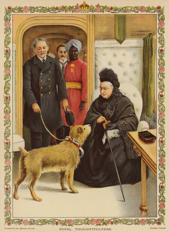 Royal Thoughtfulness - Królowa Wiktoria na stacji Paddington, przekazująca darowiznę na cele charytatywne (chromolitho) autorstwa English School