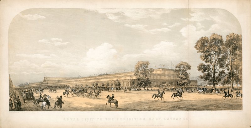 Królewska wizyta na Wielkiej Wystawie 1851, wejście wschodnie autorstwa English School