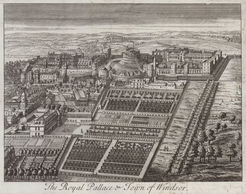 Pałac królewski i miasto Windsor, Berkshire (rycina) autorstwa English School
