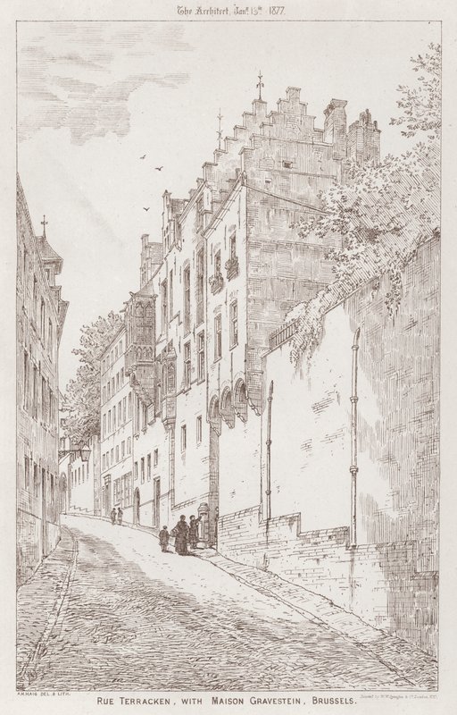 Rue Tracken, z Maison Gravestein, Bruksela (rycina) autorstwa English School