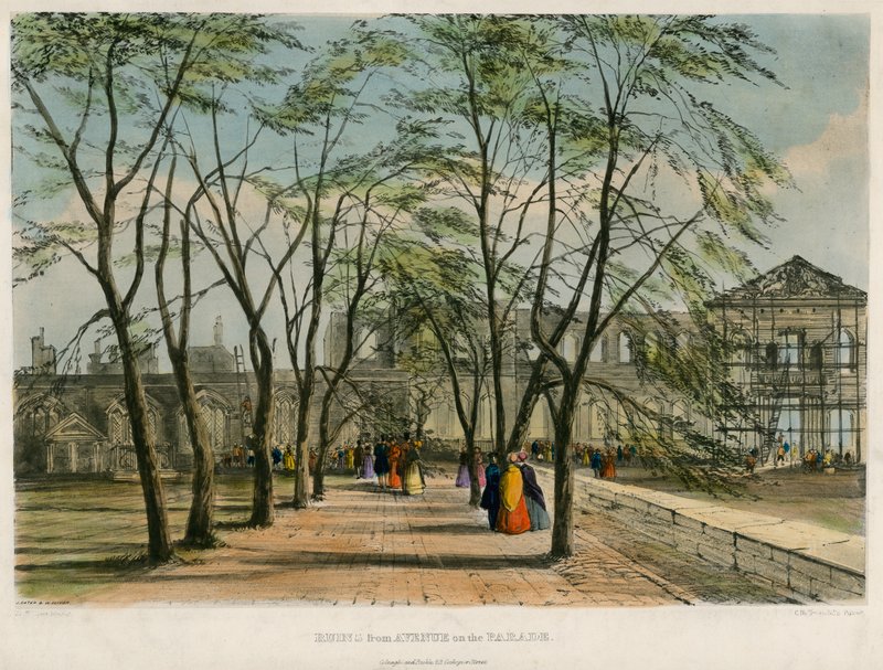 Ruiny z Avenue on the Parade, Tower of London Fire, 1841 autorstwa English School