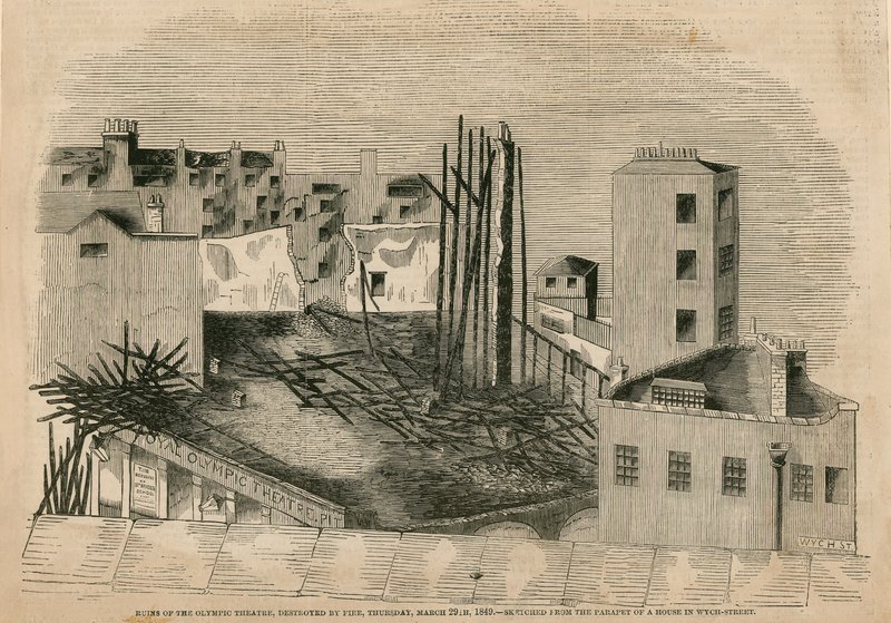 Ruiny Teatru Olimpijskiego, zniszczone przez pożar, 29 marca 1849 autorstwa English School