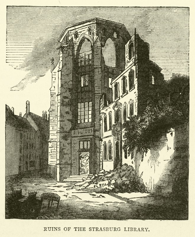 Ruiny Biblioteki Strasburga, wrzesień 1870 autorstwa English School