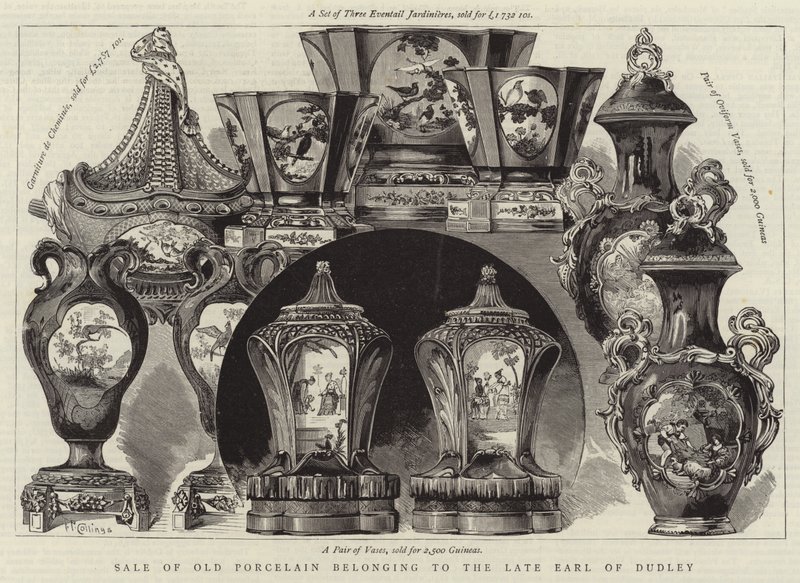 Sprzedaż Starej Porcelany należącej do zmarłego hrabiego Dudley (grafika) autorstwa English School
