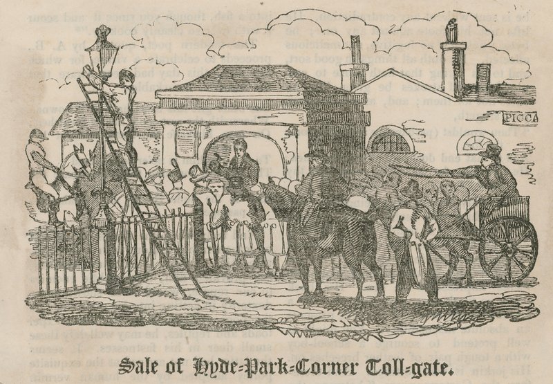 Sprzedaż bramki poboru opłat (Hyde Park Turnpike), Hyde Park Corner, Londyn autorstwa English School