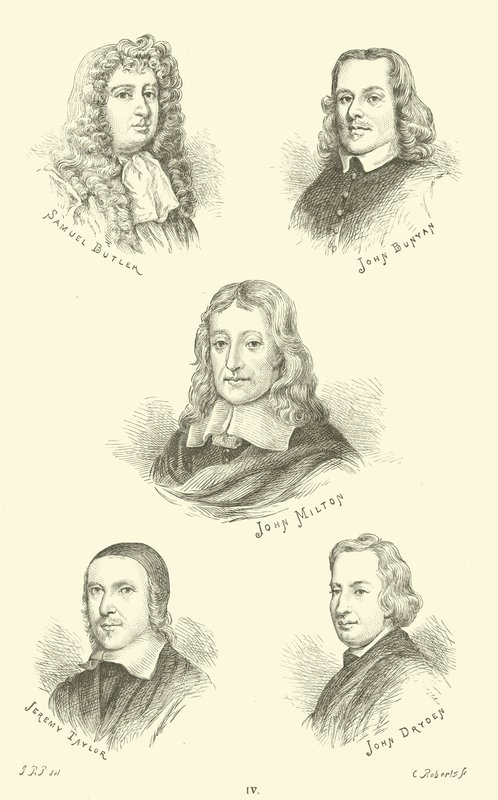 Samuel Butler, John Bunyan, John Milton, Jeremy Taylor, John Dryden autorstwa English School