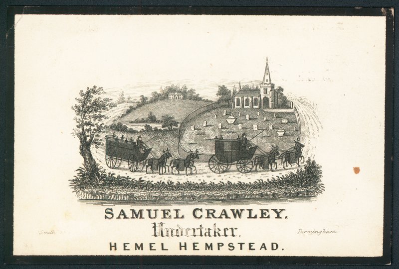 Samuel Crawley, przedsiębiorca pogrzebowy, karta handlowa autorstwa English School
