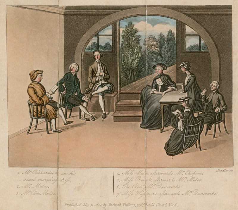Samuel Richardson czytający Gradisona w Grange, Fulham, Londyn autorstwa English School