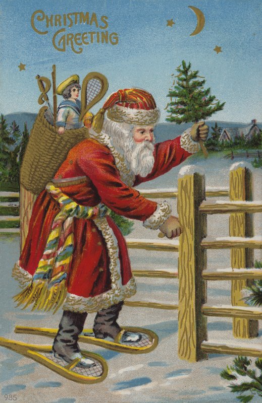 Święty Mikołaj na śniegowcach (chromolitho) autorstwa English School