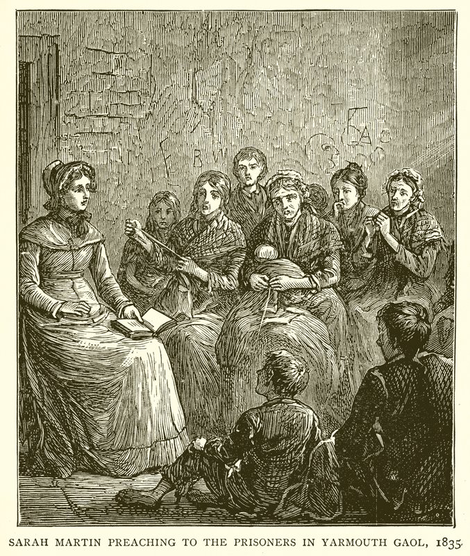 Sarah Martin przemawia do więźniów w więzieniu Yarmouth Gaol, 1835 autorstwa English School