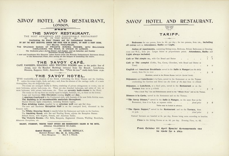 Taryfa Hotelu Savoy, 1900 autorstwa English School