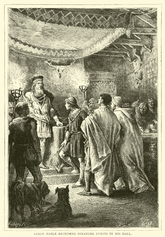 Saxon Noble przyjmuje obcych gości w swojej sali autorstwa English School